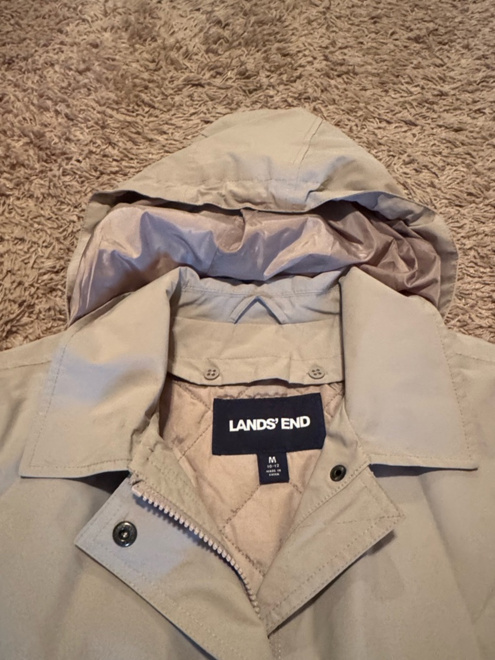 Lands' End Women's Sz Med Light Tan Utility Trench Coat w/ Belt & Button Lining - Picture 3 of 15
